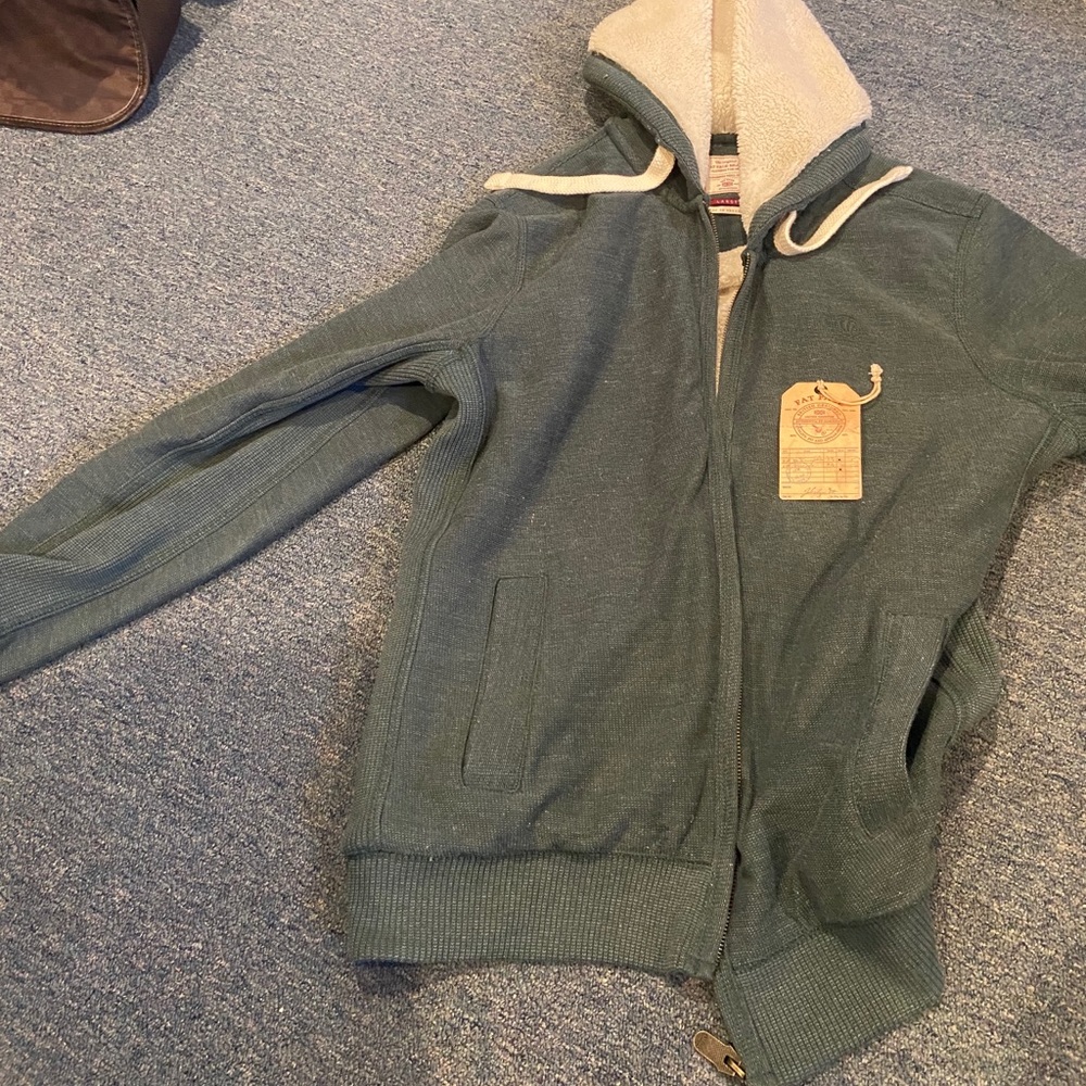 Fat Face borg lined zip thru mallard green hoodie